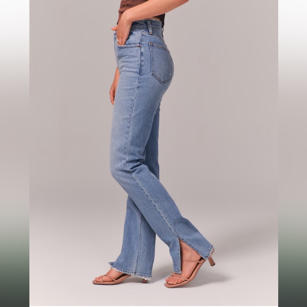 Abercrombie 90s straight ultra high rise jeans with vent hem on ankle, 25 Long